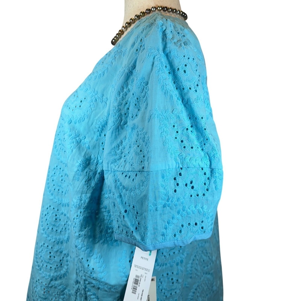 NWT Calypso Blue Eyelet Embroidered Blouse Women's PXL Puff Sleeve Cotton Spring - Picture 4 of 7